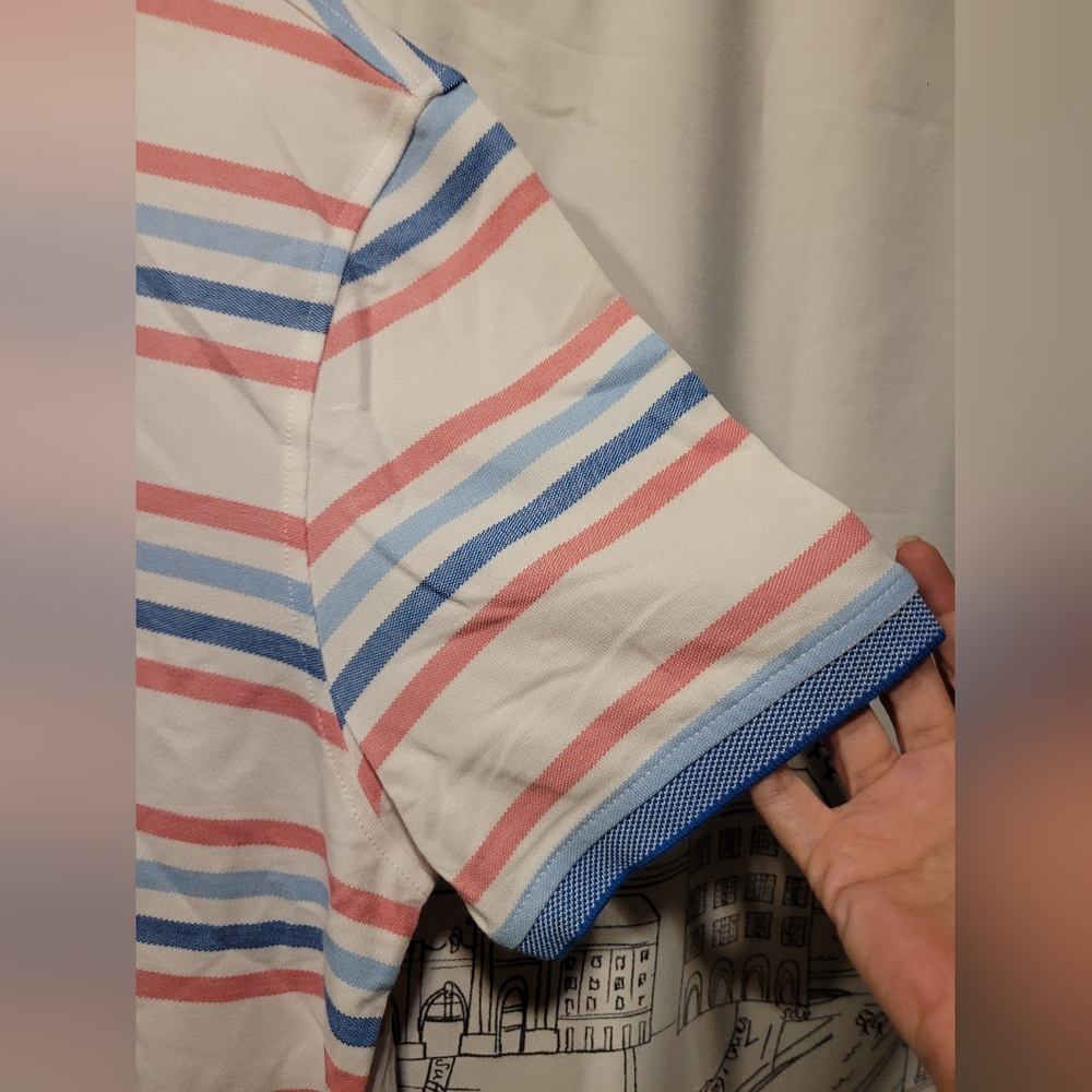 NWT Men's Izod Sport Flex Cool FX Striped Polo Size L White Blue Pink - Picture 6 of 12